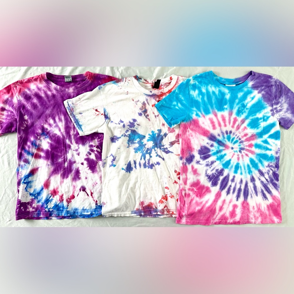 Girls Tie Dye T-Shirt Bundle Size 10/12 – 2 Gildan Tees & 1 Self Esteem